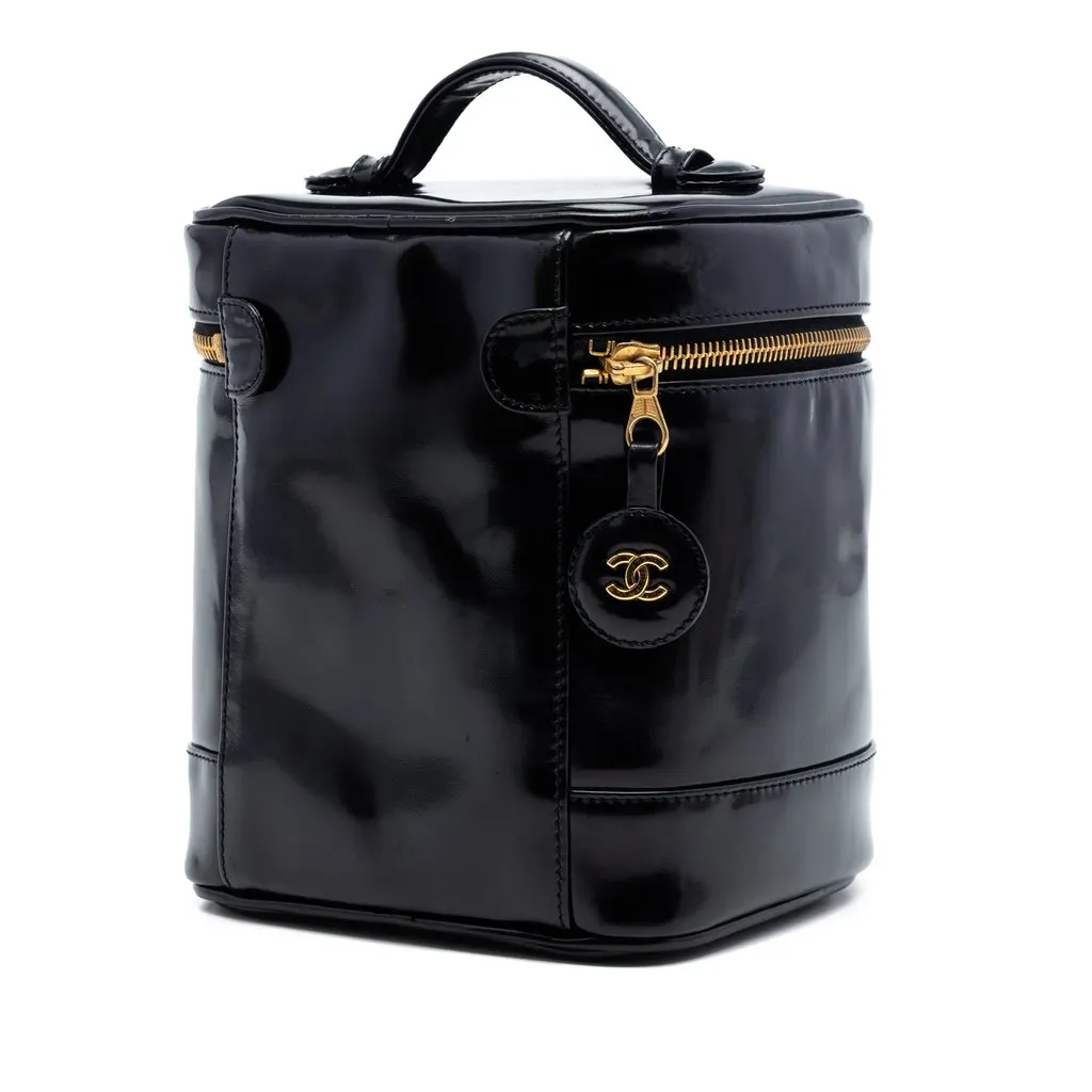 Chanel CC Patent Vanity Bag Black Leather Very good - Back View