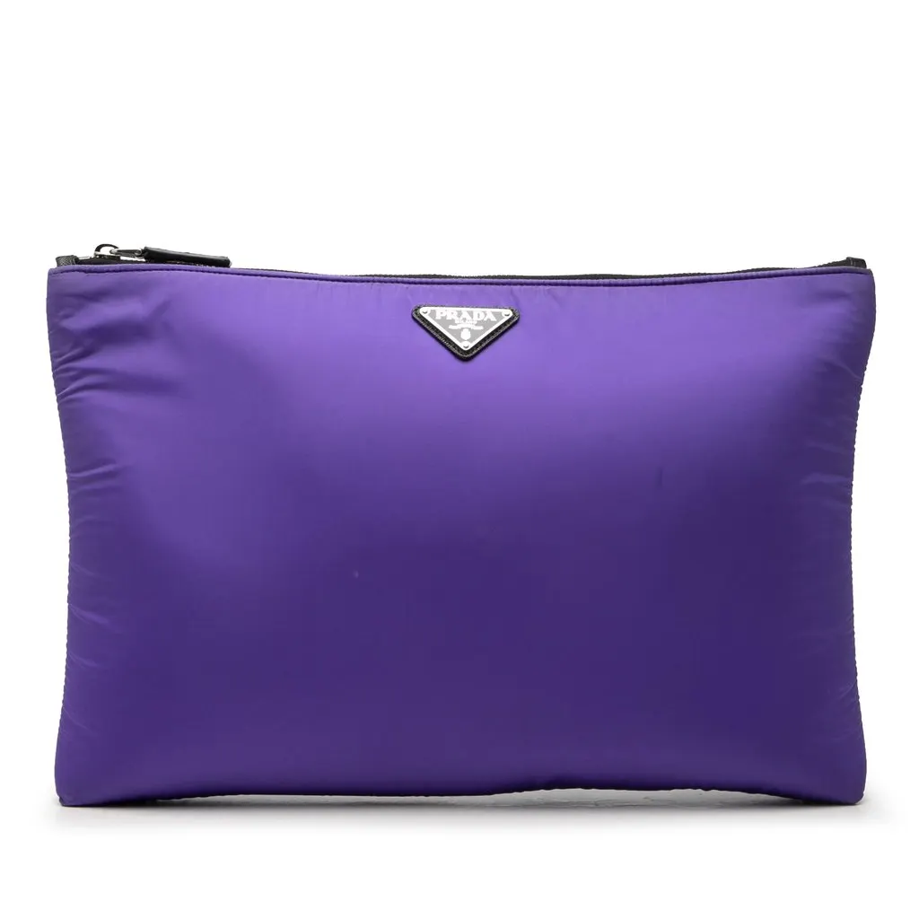 Prada Tessuto Padded Zip Clutch Purple Very good - Front View