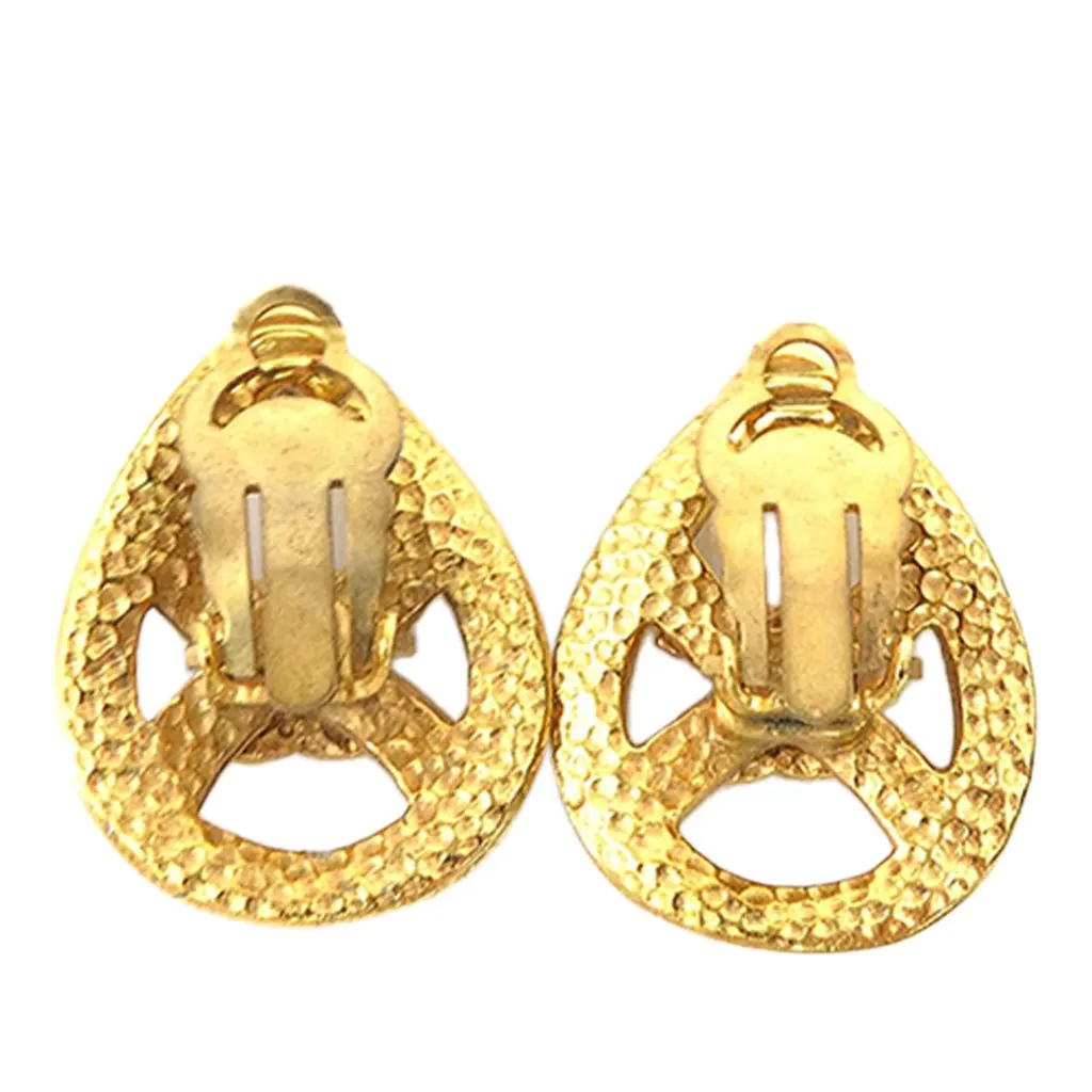Chanel CC Gold Plated Teardrop Clip On Earrings Gold Metal Very good - Back View