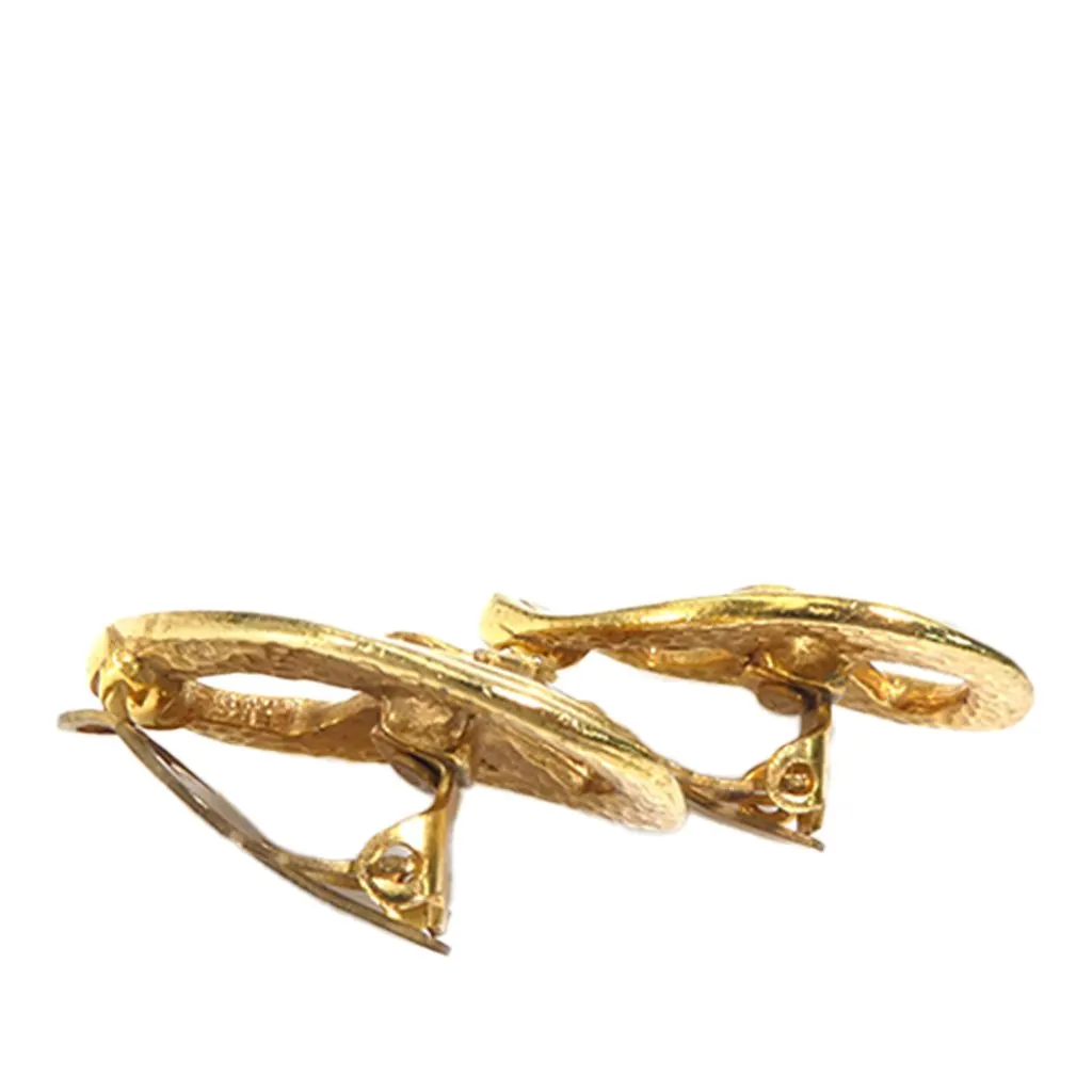 Chanel CC Gold Plated Teardrop Clip On Earrings Gold Metal Very good - Box View