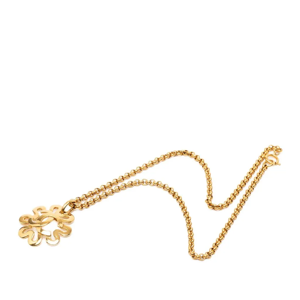 Chanel CC Gold Plated Flower Pendant Necklace Gold Metal Very good - Inside View