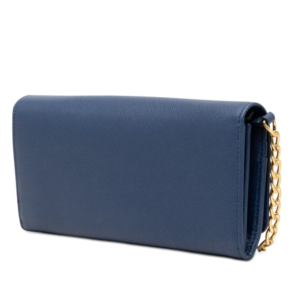 Prada Saffiano Wallet On Chain Blue Leather Very good - Back View
