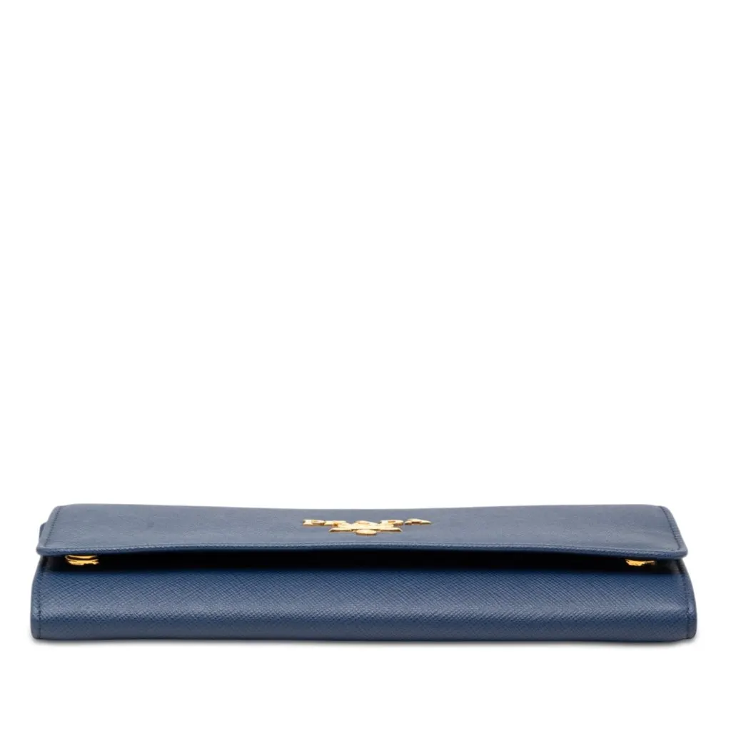 Prada Saffiano Wallet On Chain Blue Leather Very good - Inside View