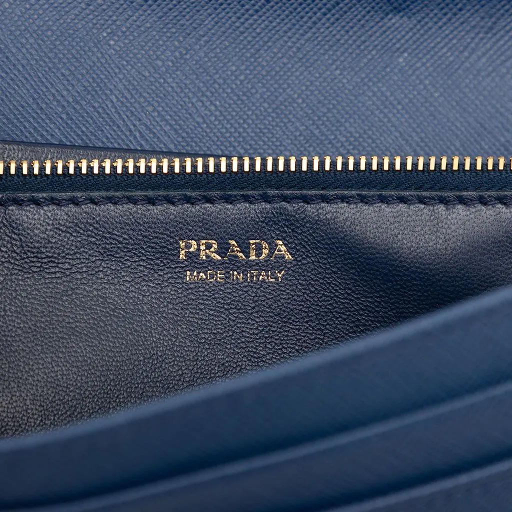 Prada Saffiano Wallet On Chain Blue Leather Very good - Box View