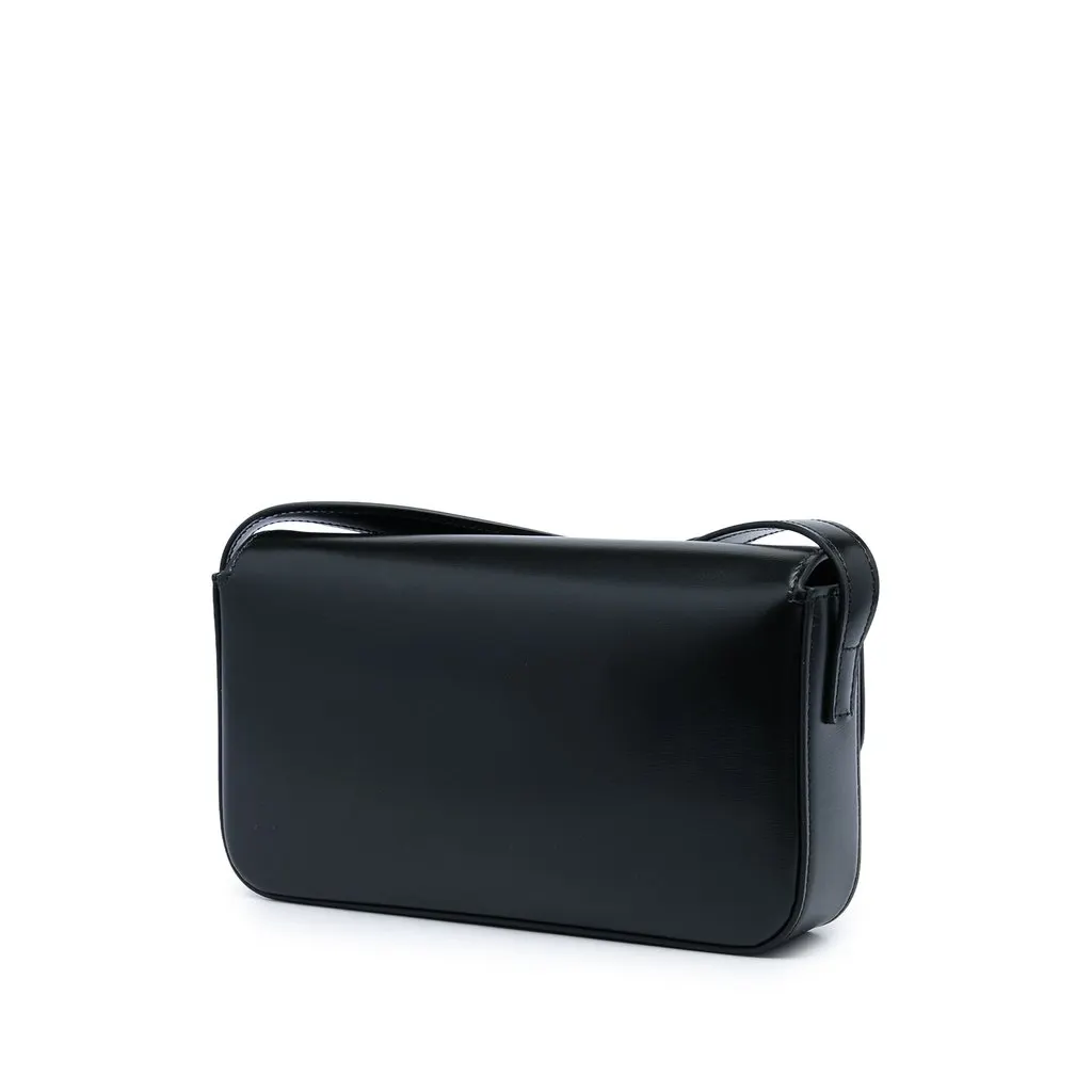 Celine Shiny Calfskin Triomphe Claude Shoulder Bag Black Leather Very good - Back View