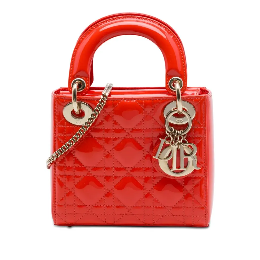 Dior Mini Patent Cannage Lady Dior Orange Leather Very good - Front View