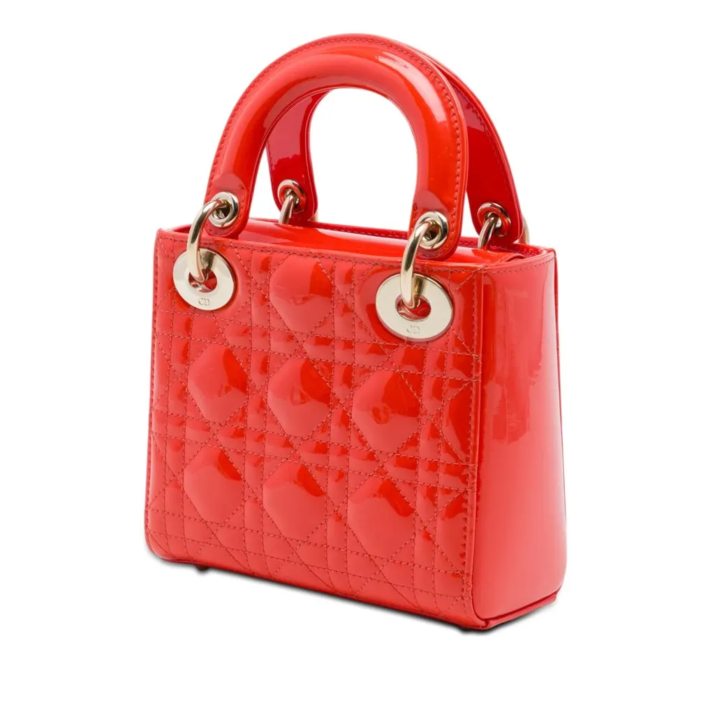 Dior Mini Patent Cannage Lady Dior Orange Leather Very good - Back View