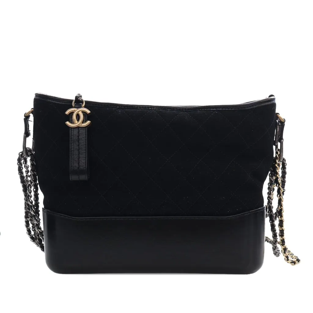 Chanel Medium Wool Coco Embroidered Gabrielle Hobo Black Wool Very good - Back View