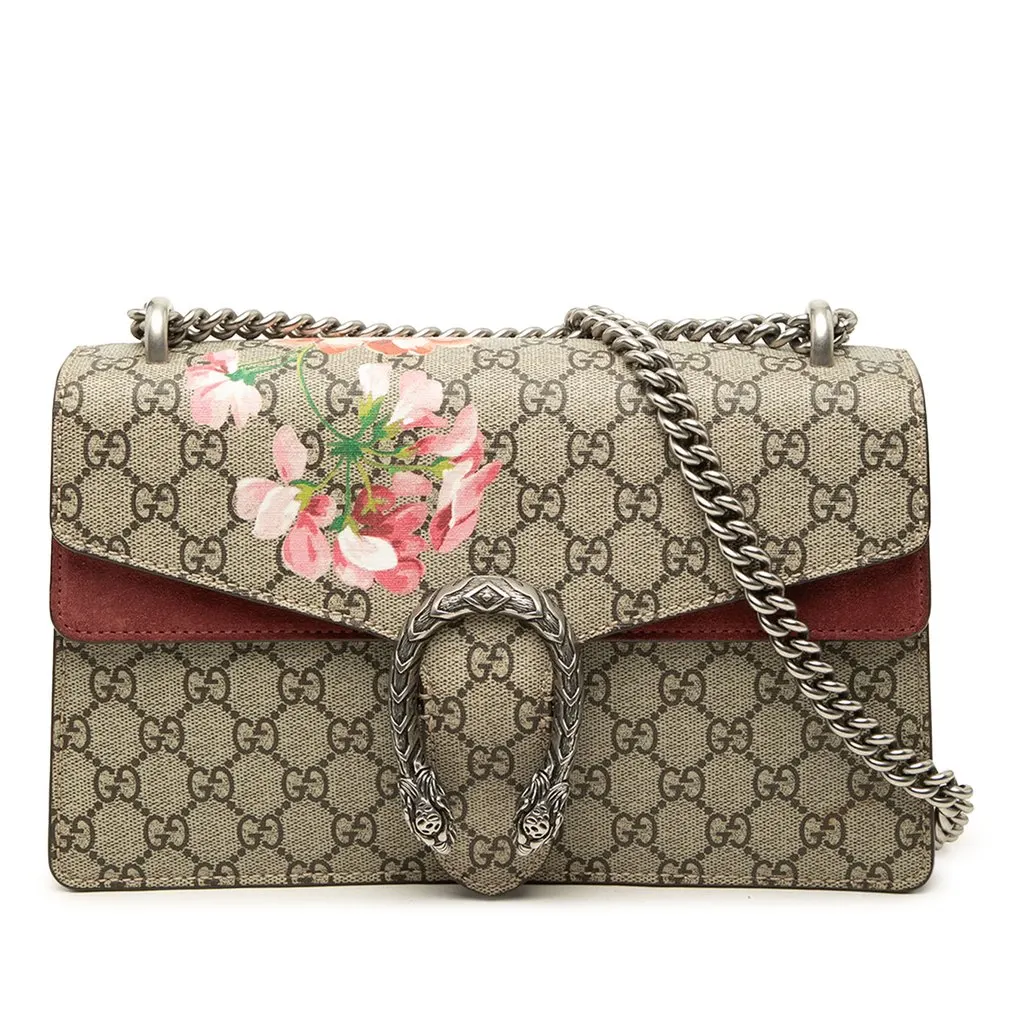 Gucci Medium GG Supreme Blooms Dionysus Shoulder Bag Beige Canvas Good - Front View