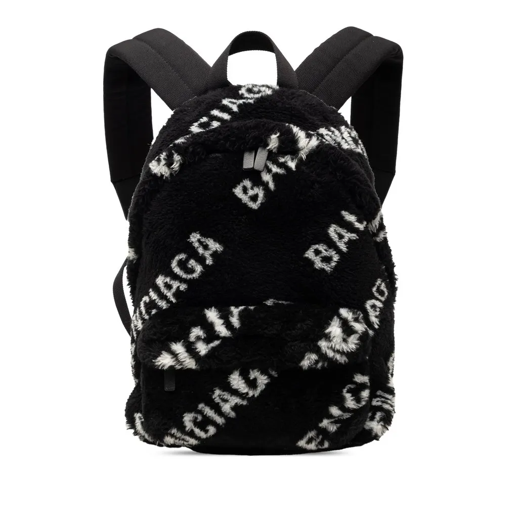 Balenciaga Small Faux Fur Diagonal Logo Everyday Backpack Black Very good - Front View