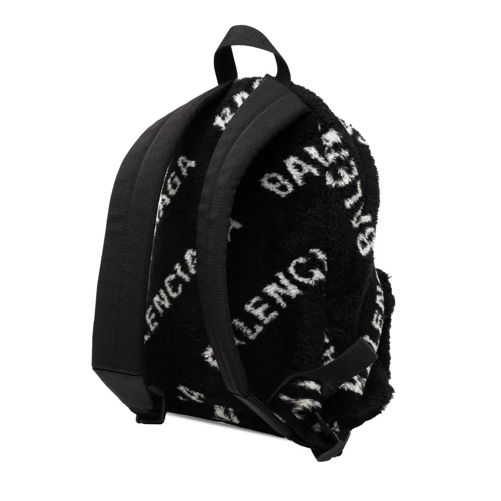 Balenciaga Small Faux Fur Diagonal Logo Everyday Backpack Black Very good - Back View