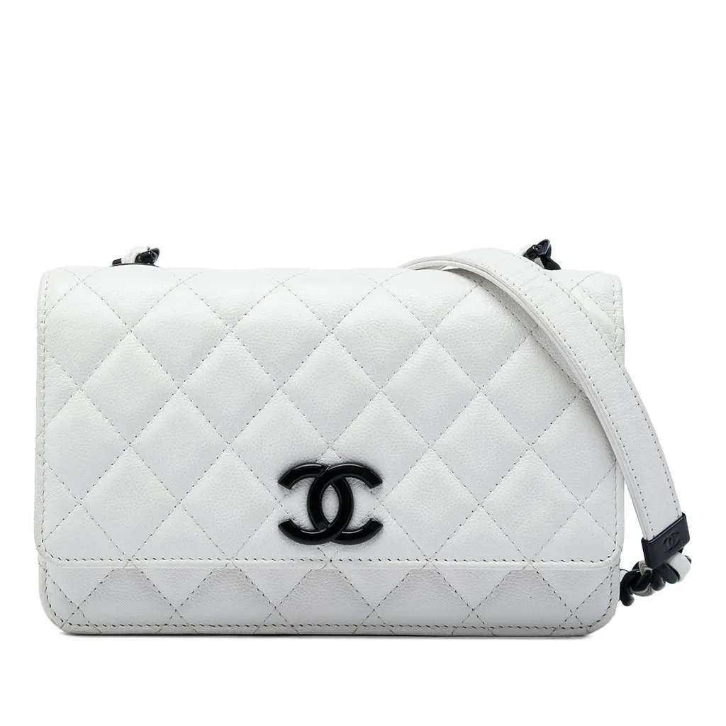 Chanel Quilted Caviar My Everything Wallet on Chain White Leather Very good - Front View