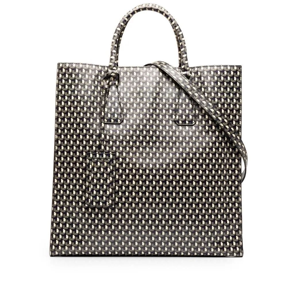 Prada Saffiano Stampato Shopping Tote Black Leather Very good - Front View