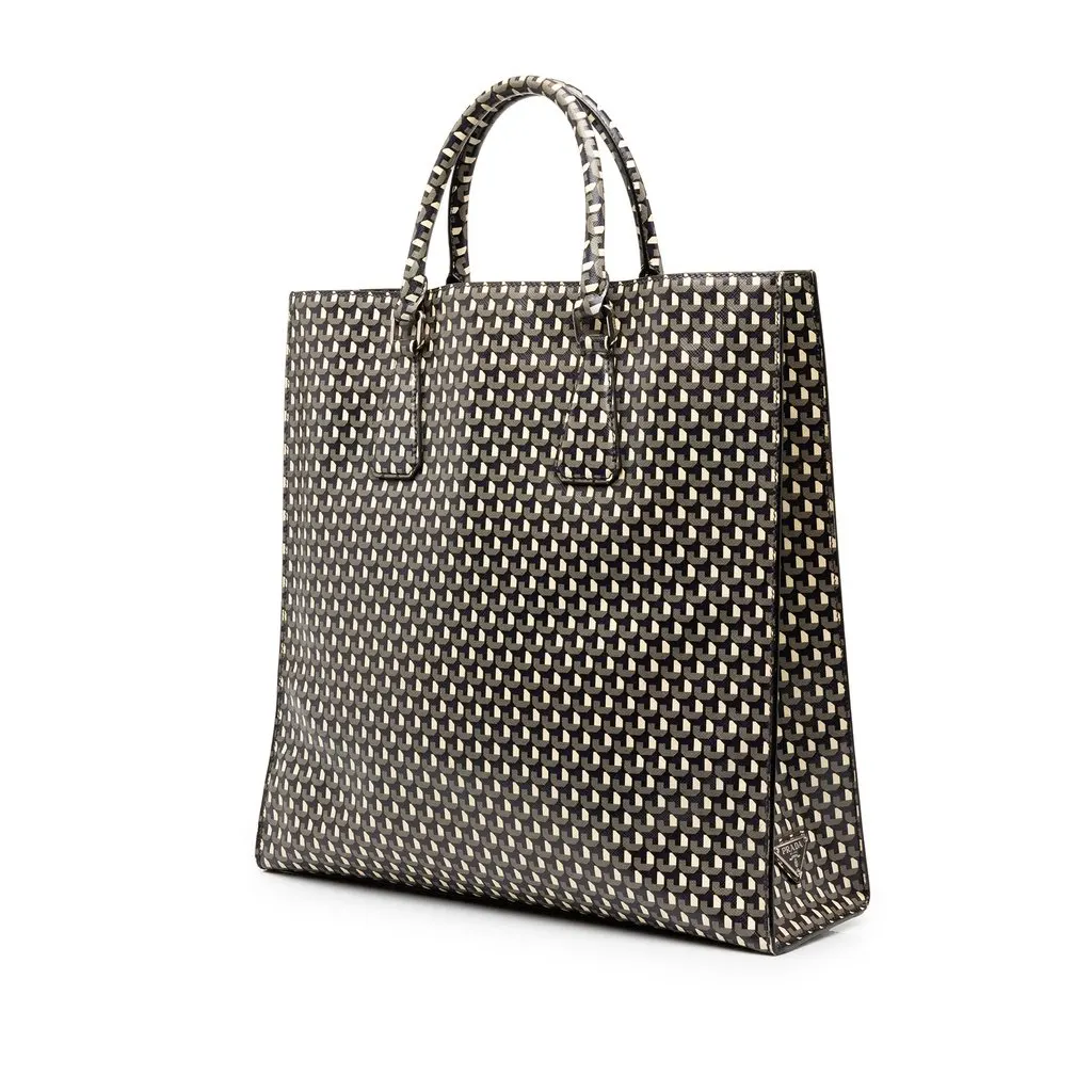 Prada Saffiano Stampato Shopping Tote Black Leather Very good - Back View