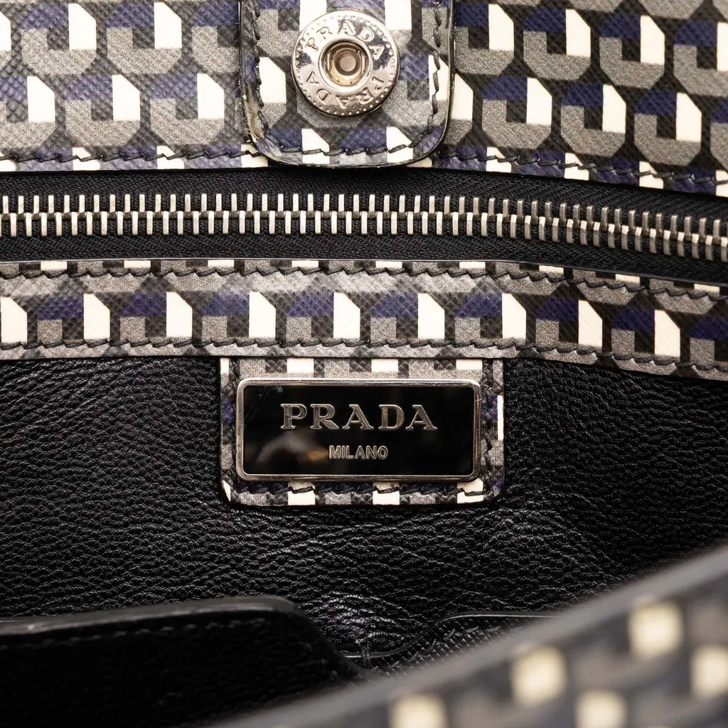 Prada Saffiano Stampato Shopping Tote Black Leather Very good - Box View