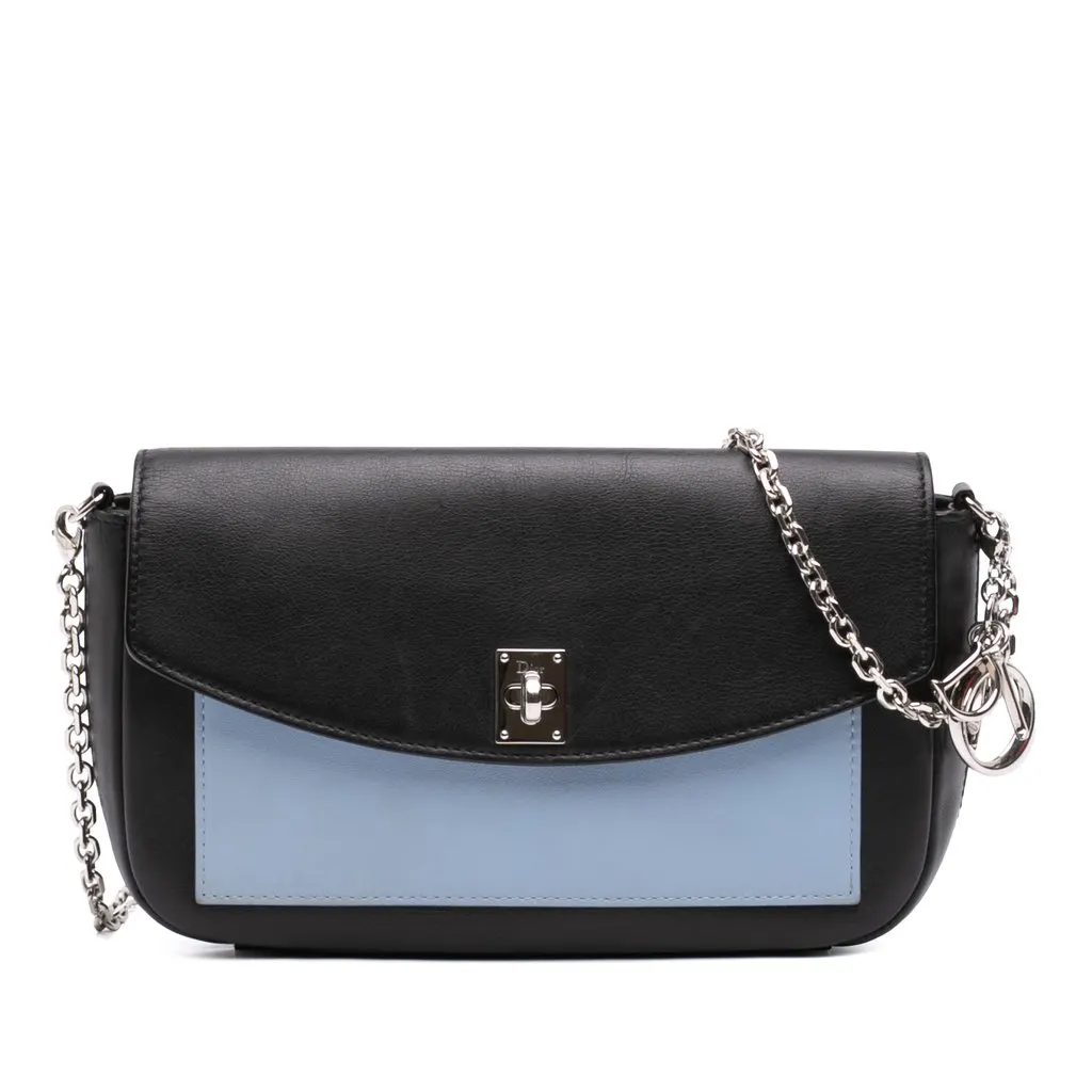 Dior Tricolor Leather Turn Lock Wallet on Chain Black Leather Very good - Front View