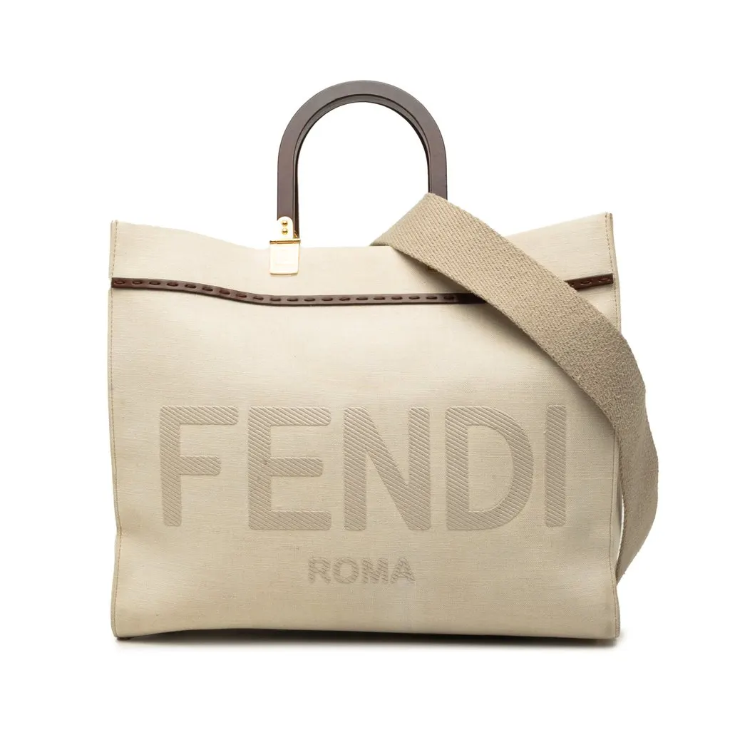 Fendi Medium Canvas Sunshine Shopper Tote Brown Canvas Very good - Front View
