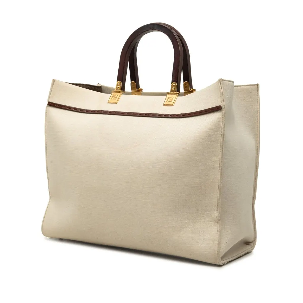 Fendi Medium Canvas Sunshine Shopper Tote Brown Canvas Very good - Back View