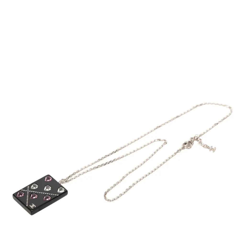 Chanel CC Brass Acrylic and Strass Pendant Necklace