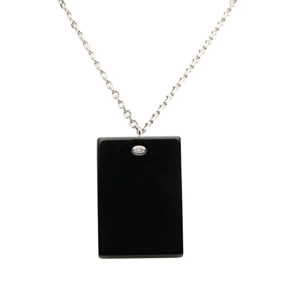 Chanel CC Brass Acrylic and Strass Pendant Necklace Black Plastic Very good - Inside View