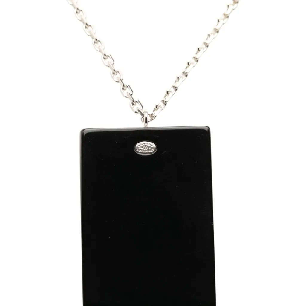 Chanel CC Brass Acrylic and Strass Pendant Necklace Black Plastic Very good - Model View