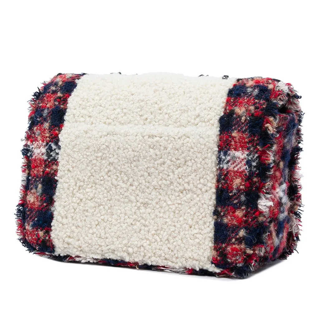 Chanel CC Tweed and Shearling Single Flap White Tweed Good - Back View