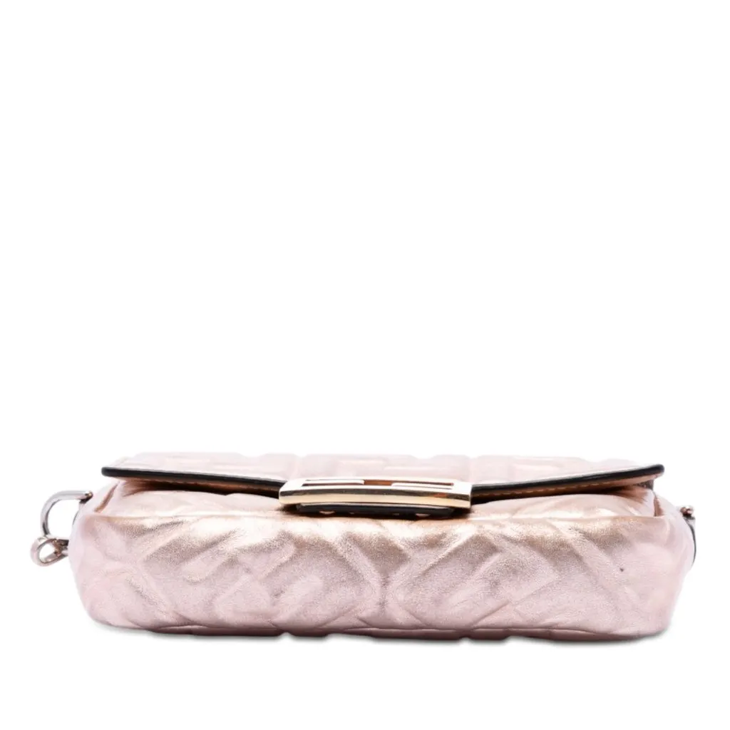 Fendi Mini Zucca Embossed Metallic Leather Baguette Satchel Pink Leather Very good - Inside View