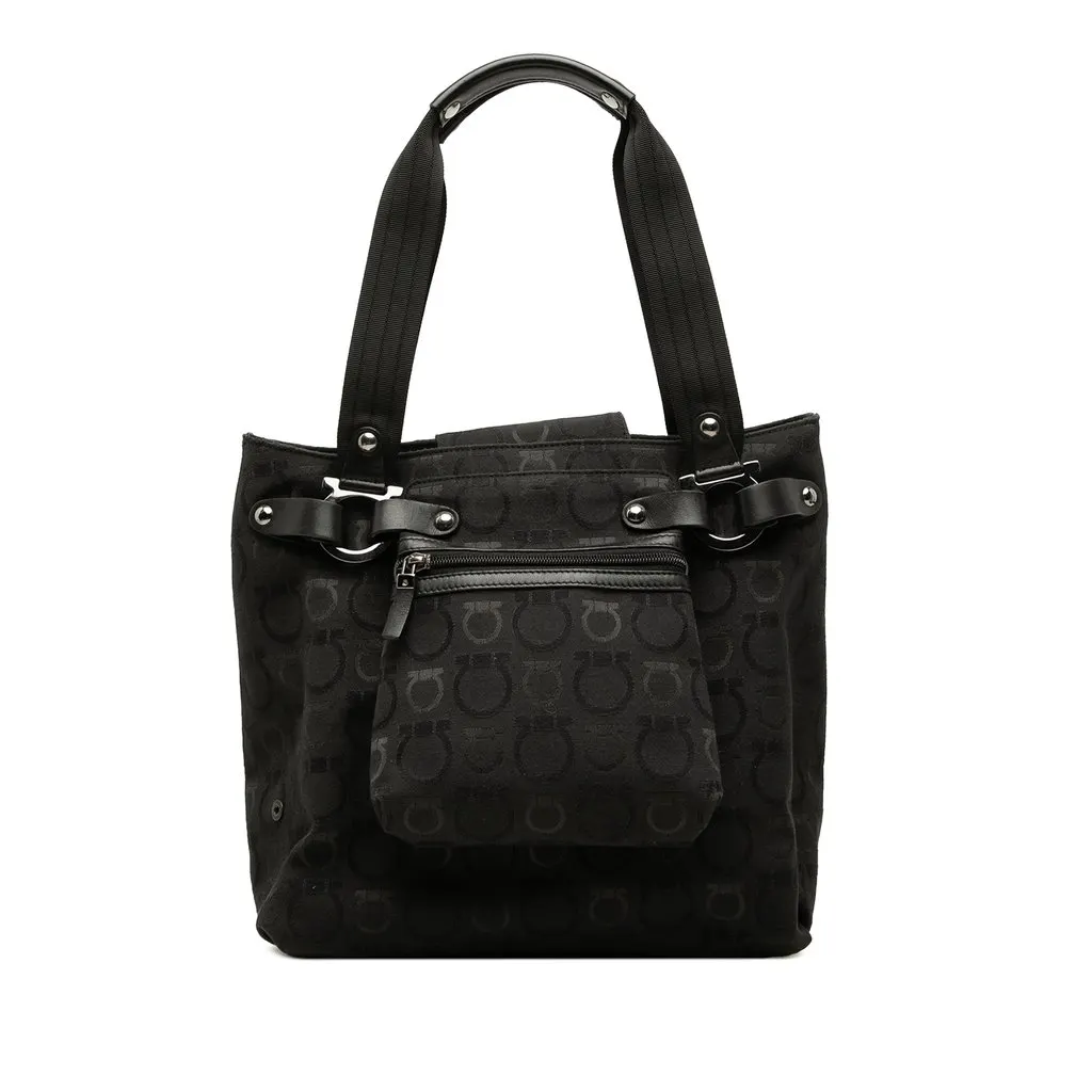 Salvatore Ferragamo Gancini Canvas Tote Black Canvas Good - Front View