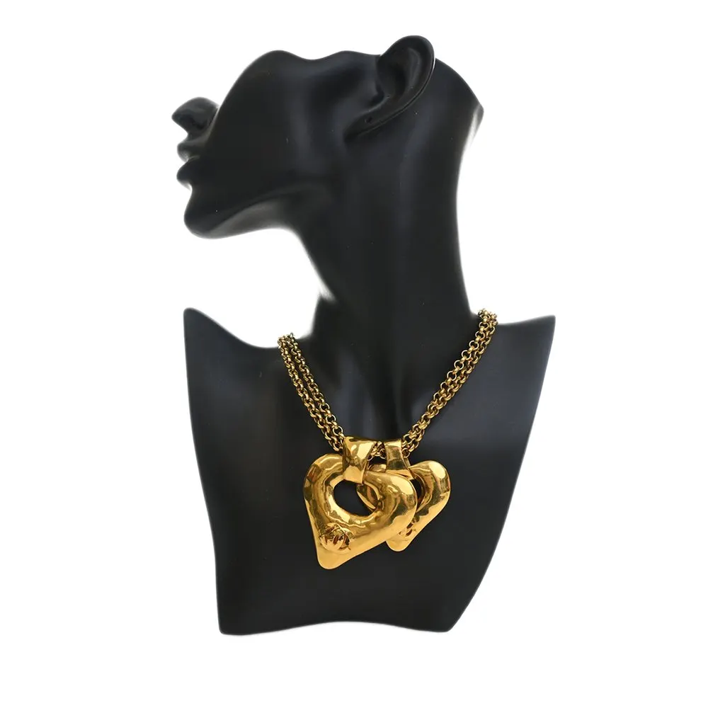 Chanel CC Gold Plated Double Heart Pendant Necklace Gold Metal Very good - Box View