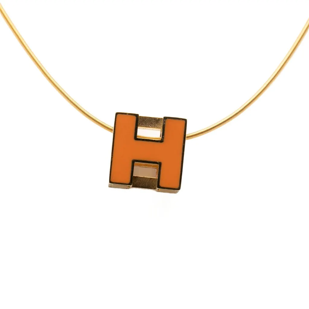 Hermès Gold Plated Lacquered Cage d H Pendant Necklace Gold Metal Very good - Back View
