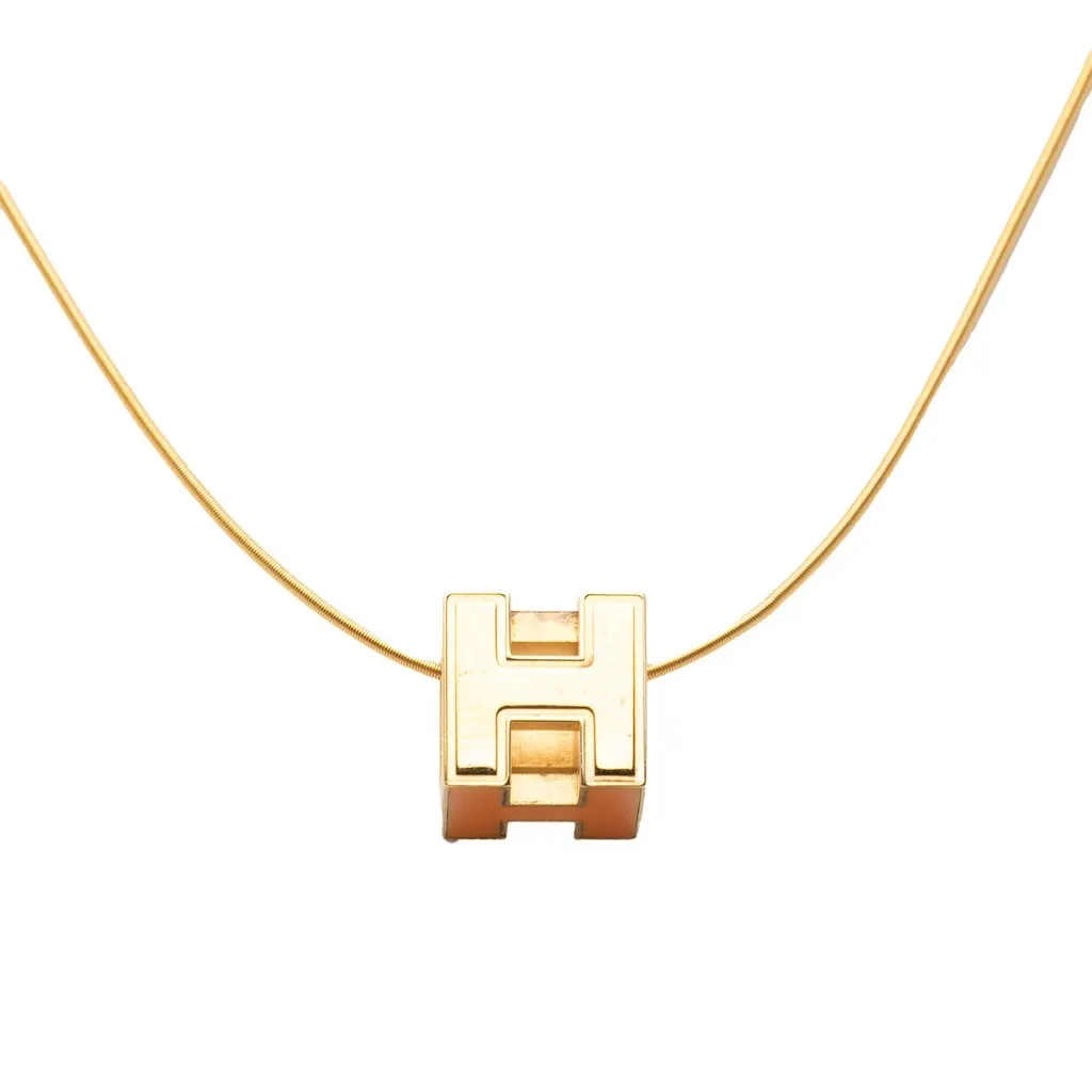 Hermès Gold Plated Lacquered Cage d H Pendant Necklace Gold Metal Very good - Inside View