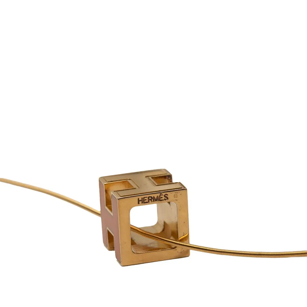 Hermès Gold Plated Lacquered Cage d H Pendant Necklace Gold Metal Very good - Model View