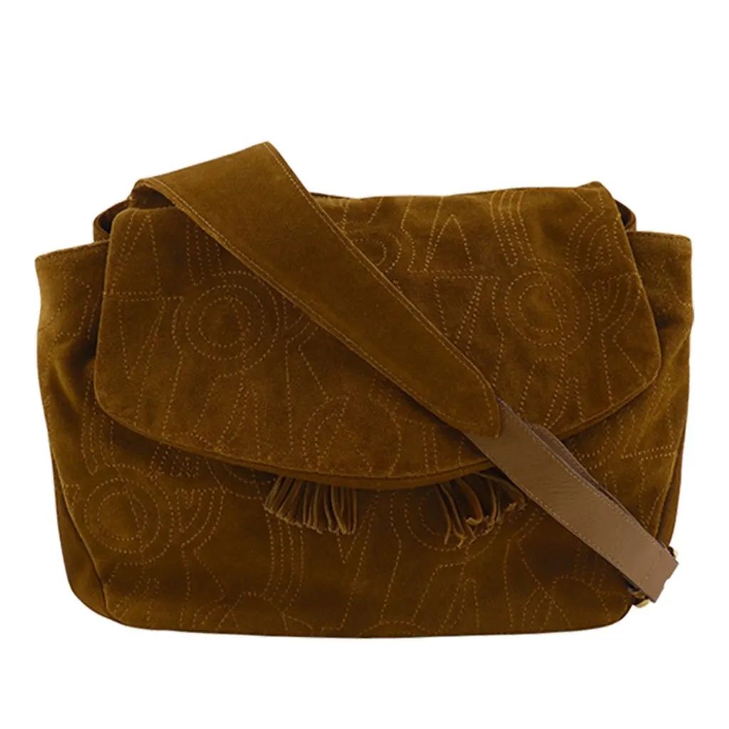 Salvatore Ferragamo Stitched Suede Tassel Crossbody Brown Leather Very good - Front View