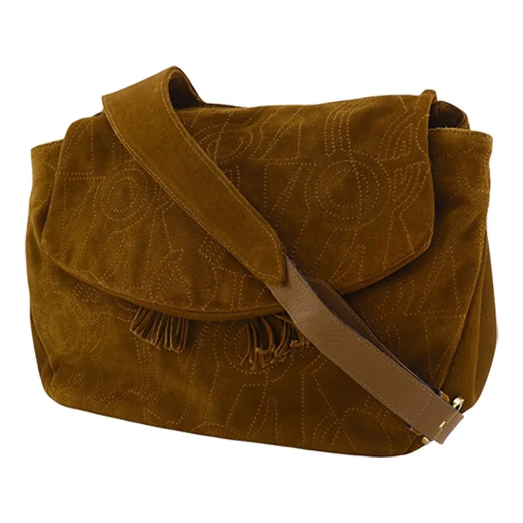 Salvatore Ferragamo Stitched Suede Tassel Crossbody Brown Leather Very good - Back View