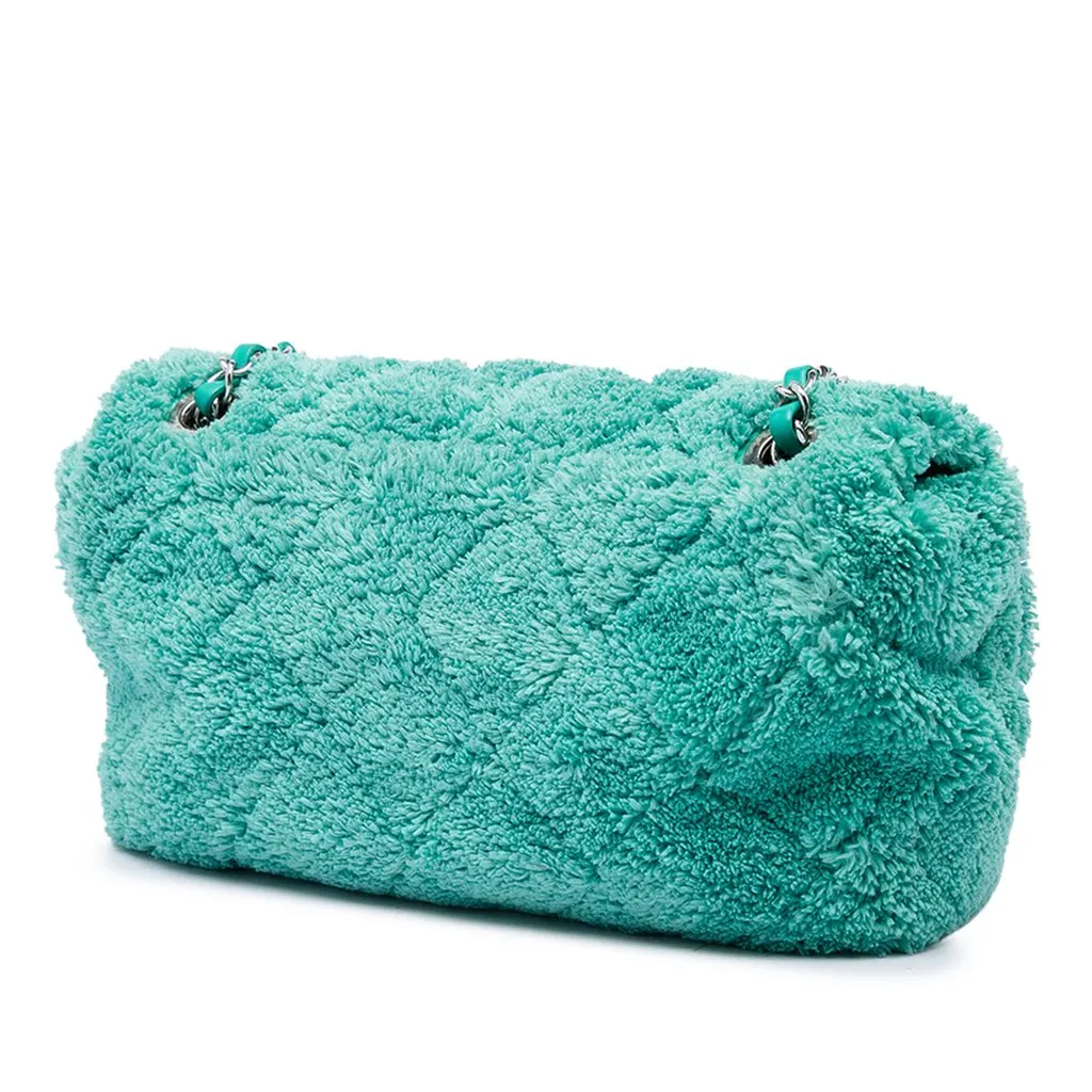 Chanel Medium Quilted Terry Cloth Coco Beach Flap Green Very good - Back View