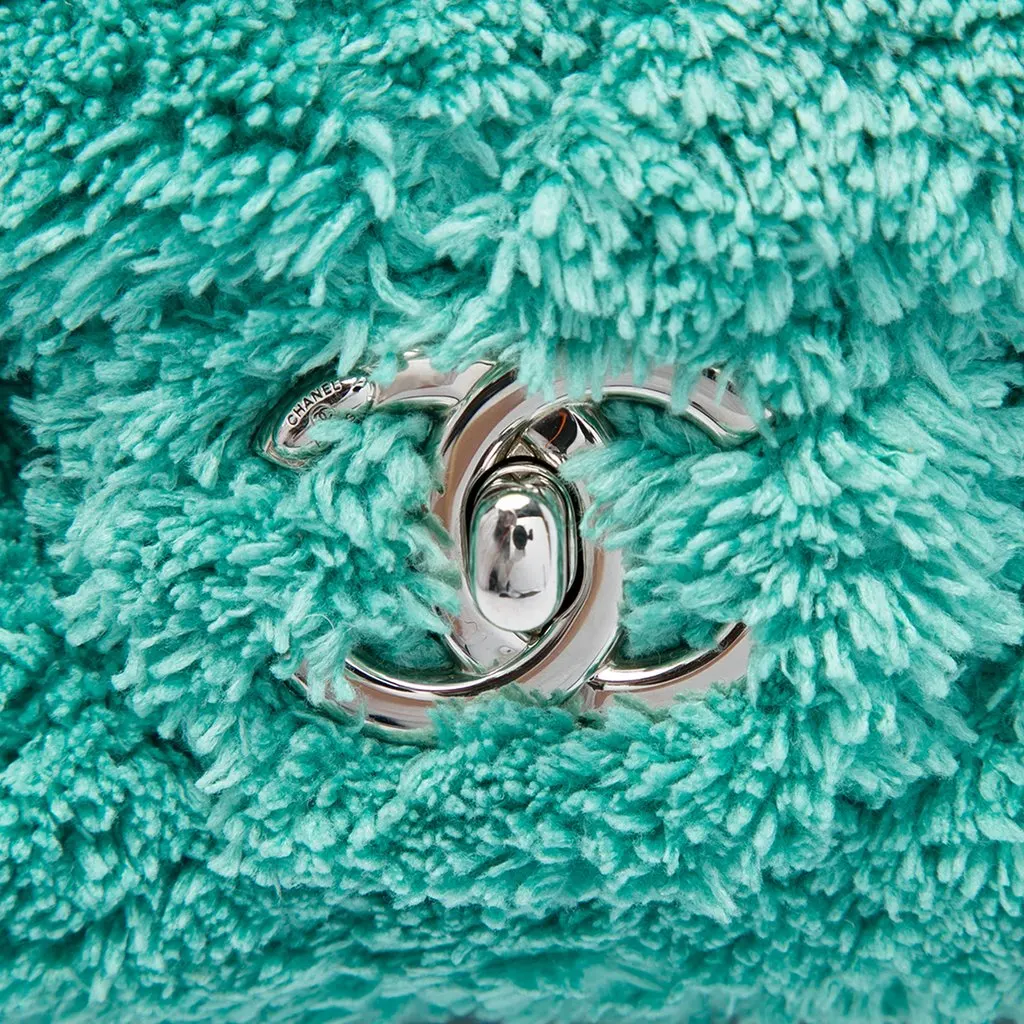 Chanel Medium Quilted Terry Cloth Coco Beach Flap Green Very good - Model View