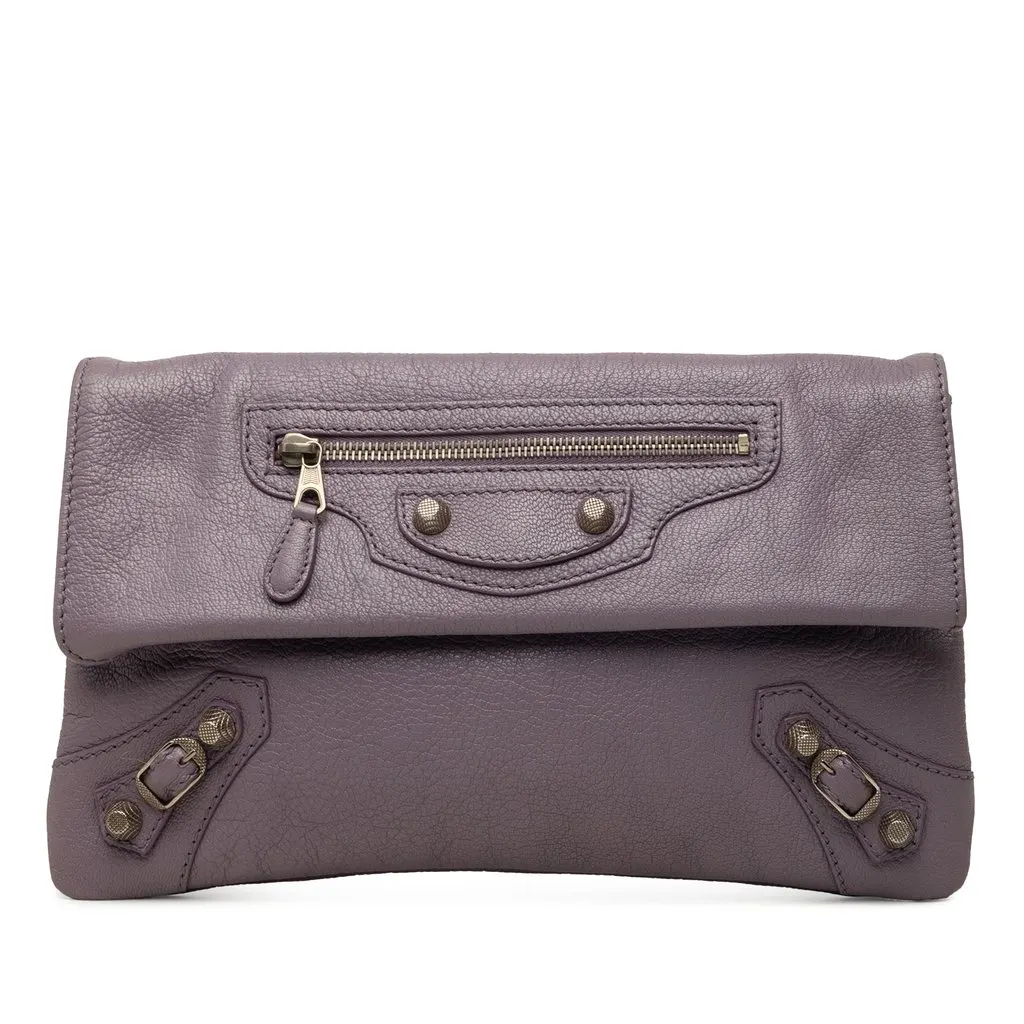 Balenciaga Goatskin Motocross Giant 12 Envelope Clutch Purple Leather Very good - Front View