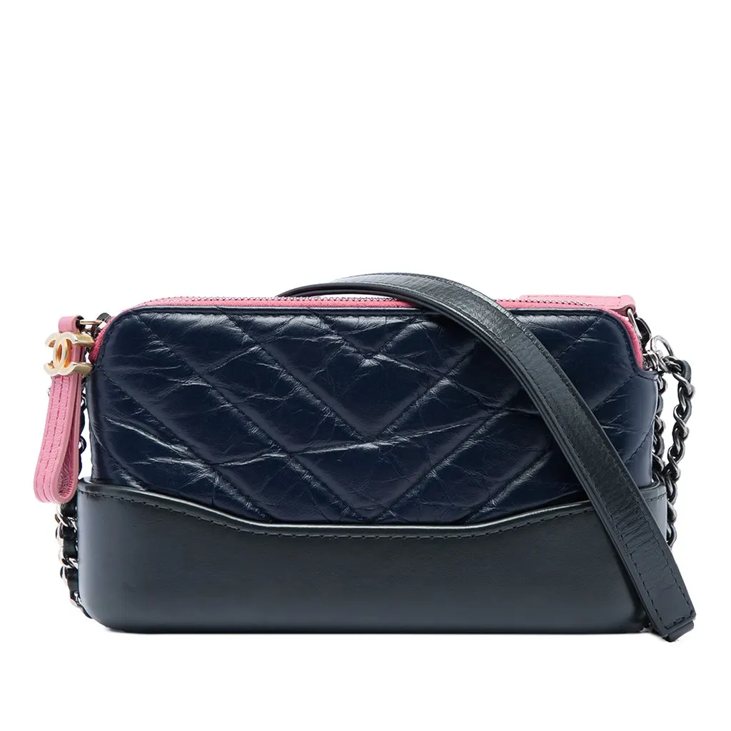 Chanel Tricolor Quilted Aged Calfskin Gabrielle Double Zip Clutch with Chain Blue Leather Very good - Front View