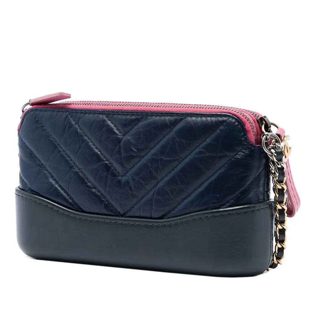 Chanel Tricolor Quilted Aged Calfskin Gabrielle Double Zip Clutch with Chain Blue Leather Very good - Back View