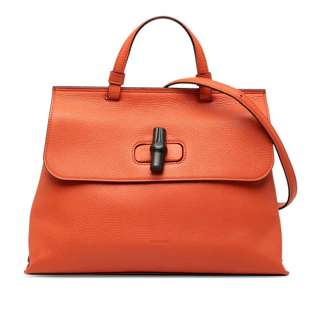 Gucci Medium Leather Bamboo Daily Satchel Orange Leather Very good - Front View