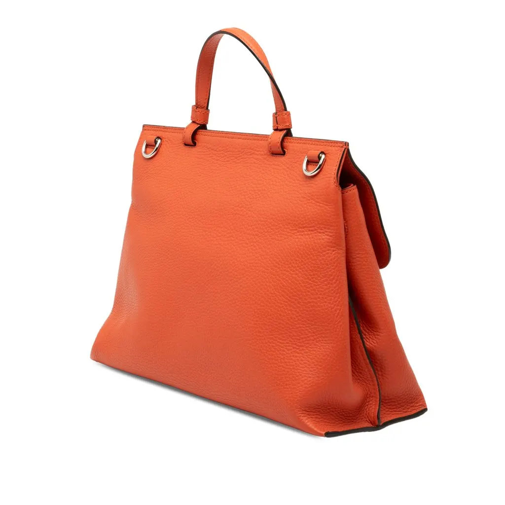Gucci Medium Leather Bamboo Daily Satchel Orange Leather Very good - Back View