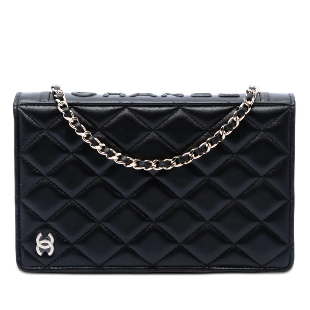 Chanel Quilted Lambskin Book Wallet On Chain Black Leather Very good - Front View