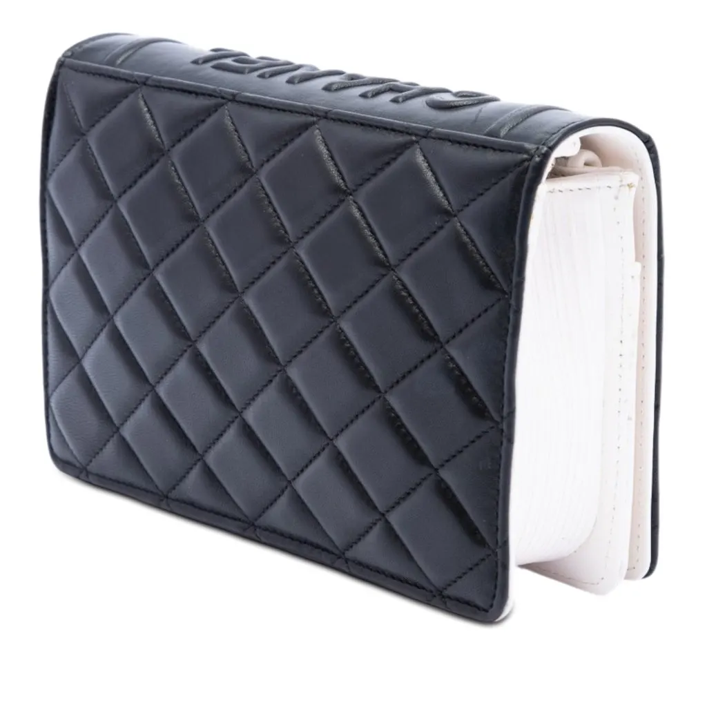Chanel Quilted Lambskin Book Wallet On Chain Black Leather Very good - Back View