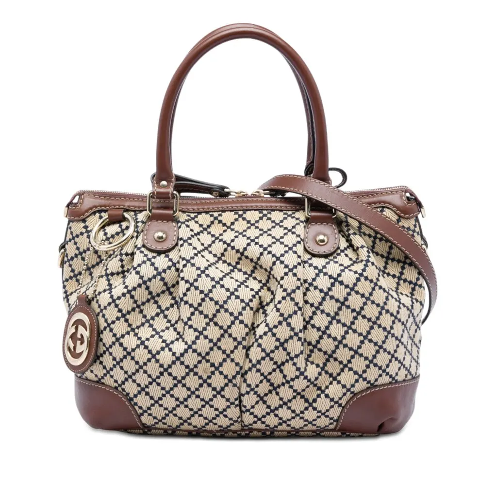 Gucci Diamante Canvas Sukey Satchel Beige Very good - Front View