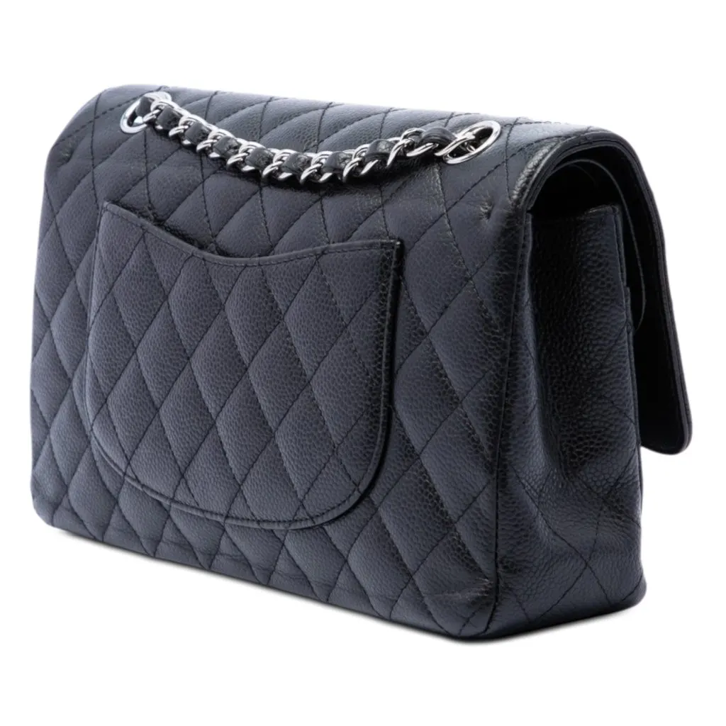 Chanel Medium Classic Caviar Double Flap Black Leather Very good - Back View