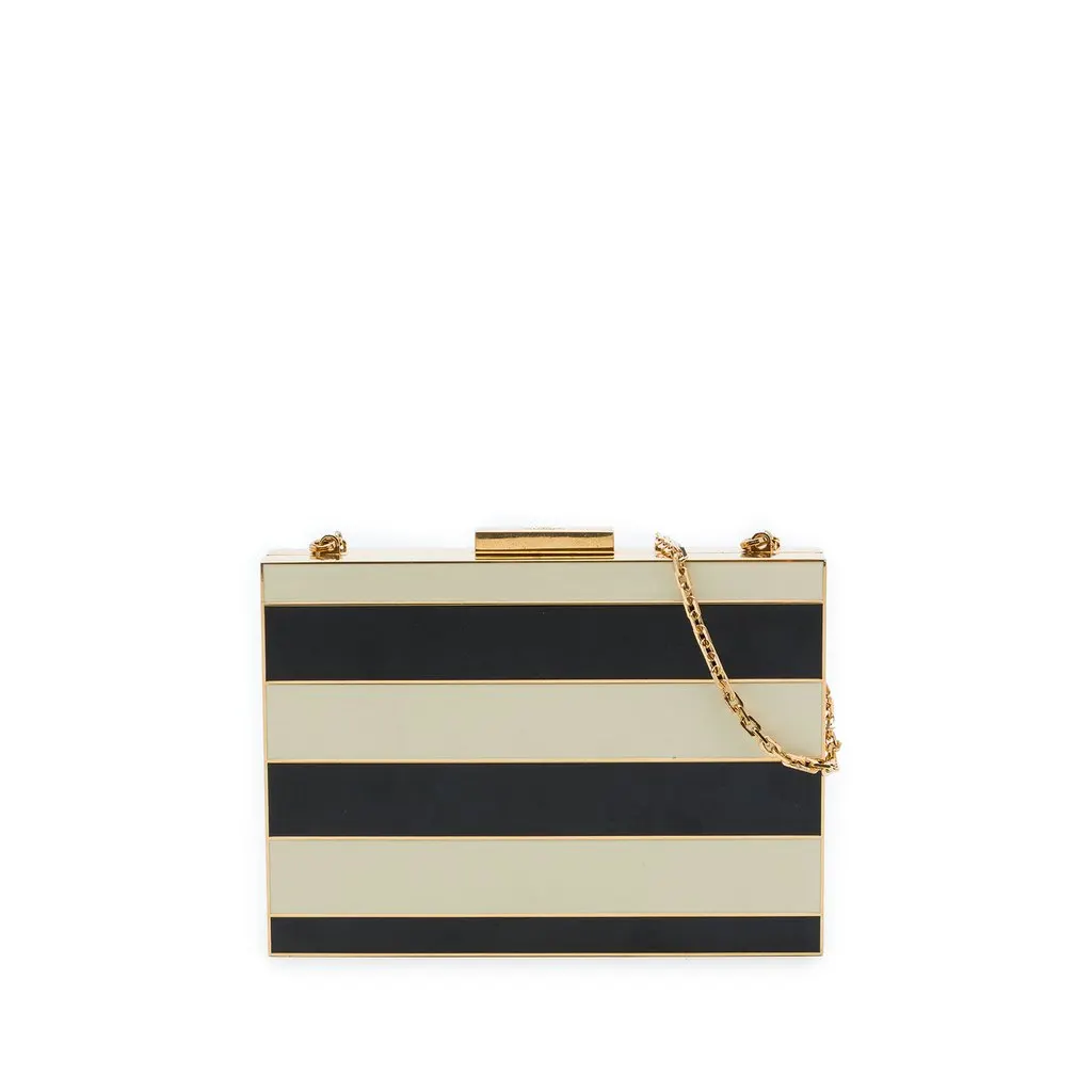 Valentino Striped Enamel and Gold Plated Box Minaudiere Clutch on Chain Black Enamel Very good - Front View