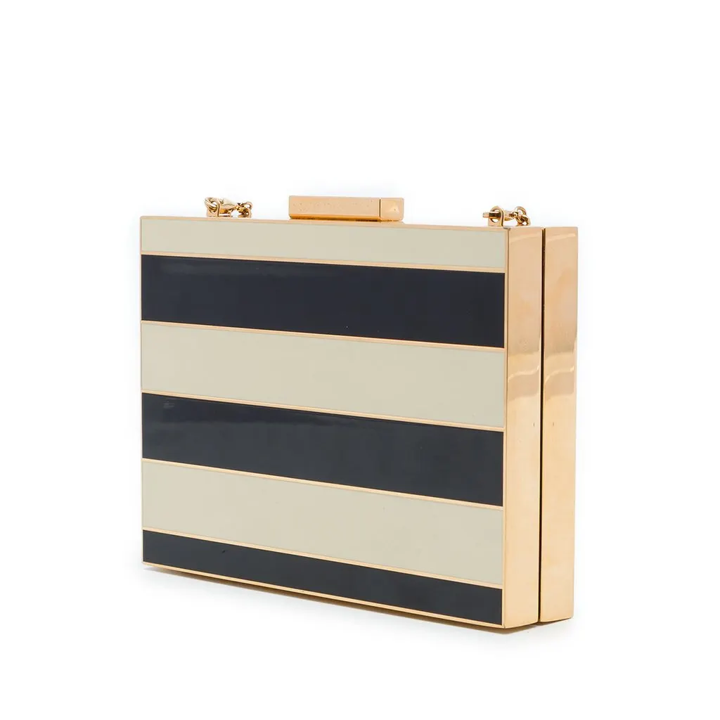 Valentino Striped Enamel and Gold Plated Box Minaudiere Clutch on Chain Black Enamel Very good - Back View