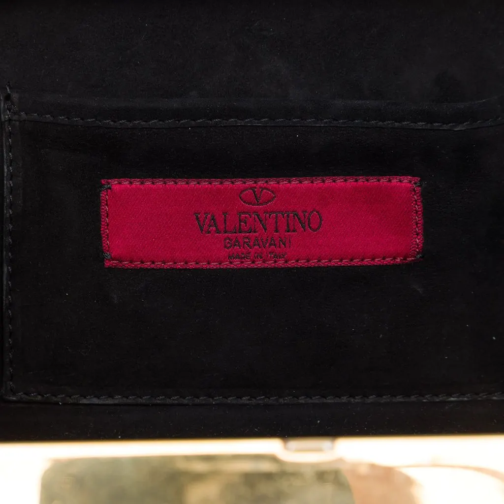Valentino Striped Enamel and Gold Plated Box Minaudiere Clutch on Chain Black Enamel Very good - Box View