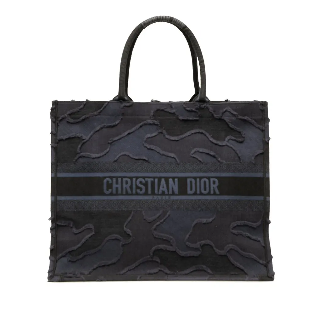 Dior Large Embroidered Canvas Camouflage Book Tote Blue Canvas Very good - Front View
