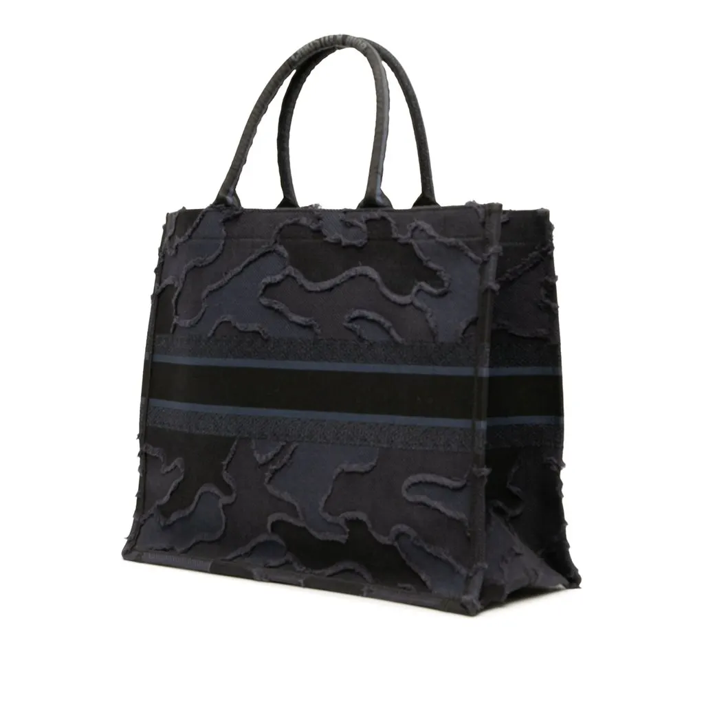 Dior Large Embroidered Canvas Camouflage Book Tote Blue Canvas Very good - Back View